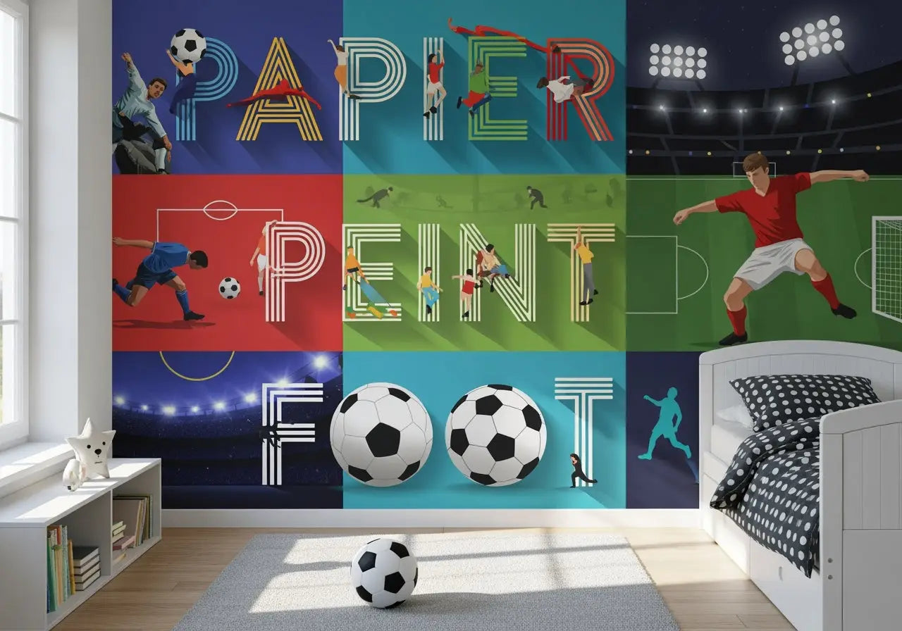 chambre enfant avec multiple choix de papier peint foot