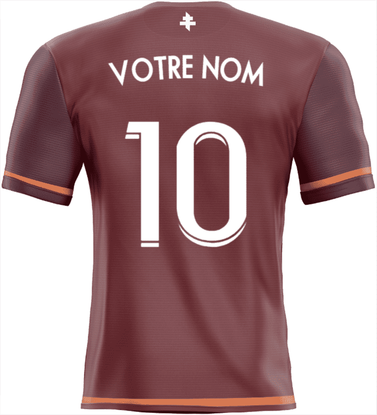Maillot de football Ă manches courtes de couleur bordeaux avec â10ââ dans le dos.