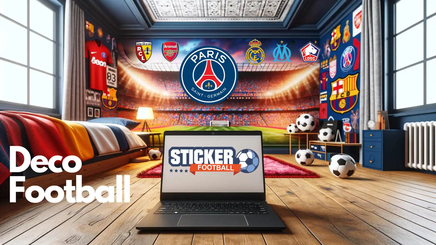Ordinateur portable affichant 'Sticker Football'.