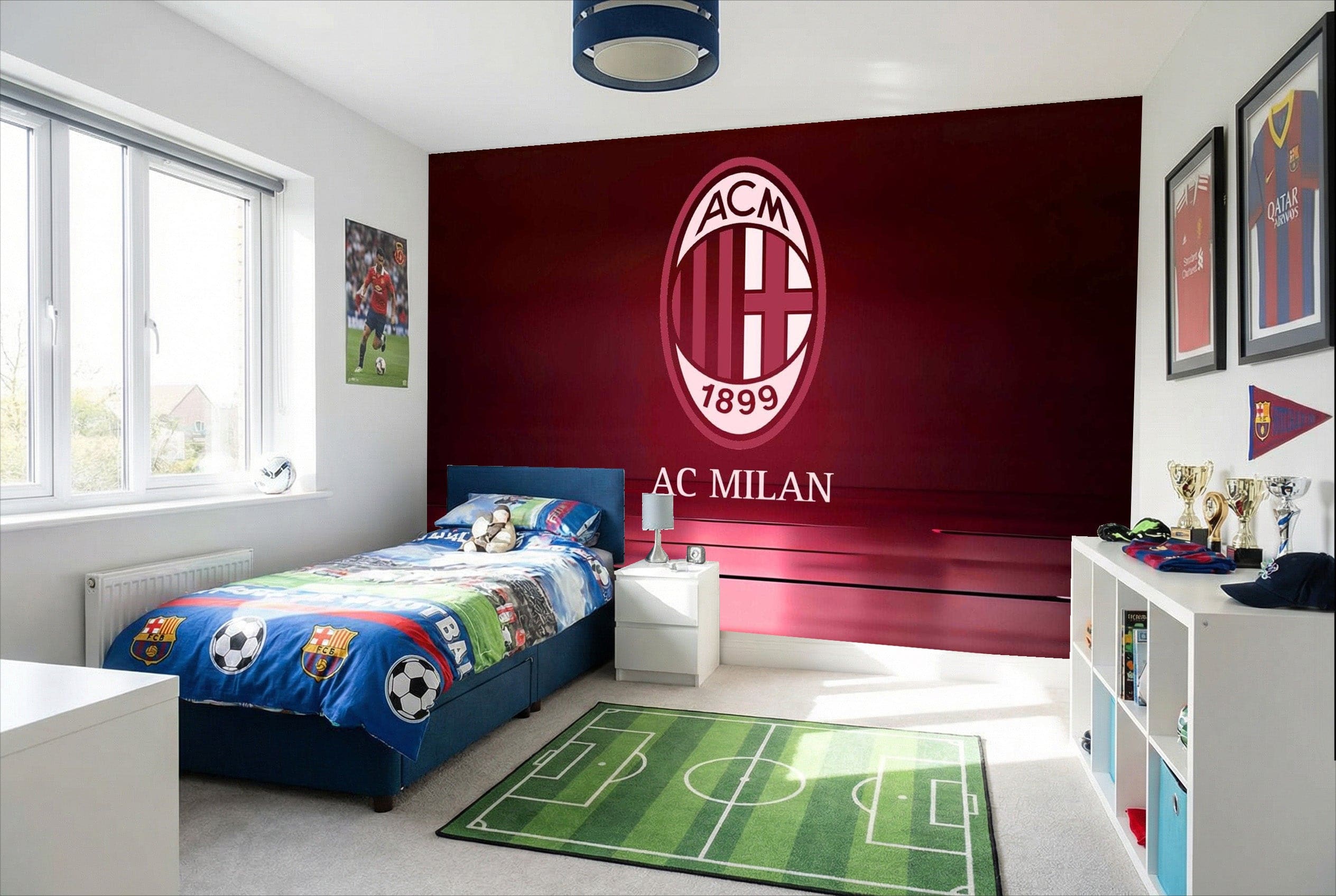 Papier peint ac milan avec logo rouge et blanc sur fond bordeaux pour une déco football milan unique