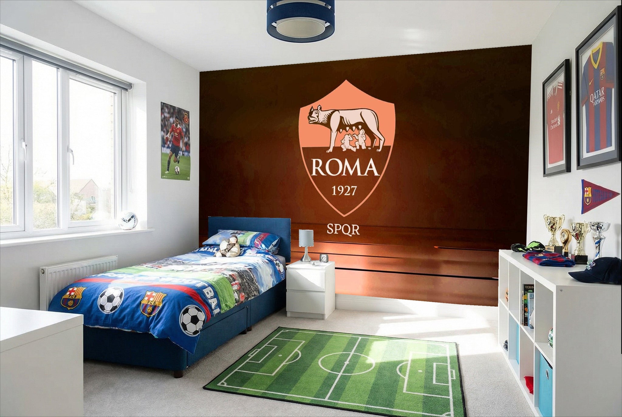 Papier peint football as roma avec emblem spqr roma 1927 en decal mural pour passion sportive