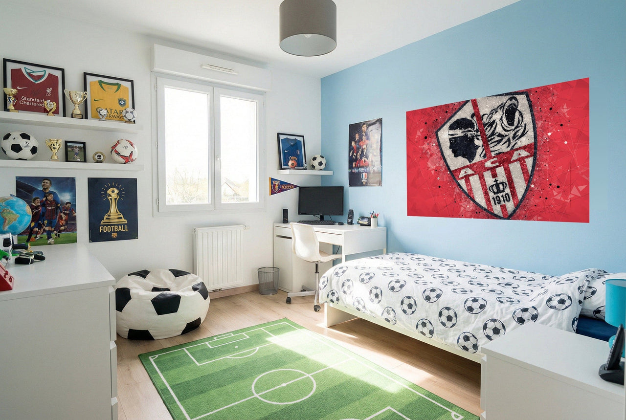 Fauteuil pouf en forme de ballon de football noir et blanc pour décoration papier peint foot ac ajaccio deco