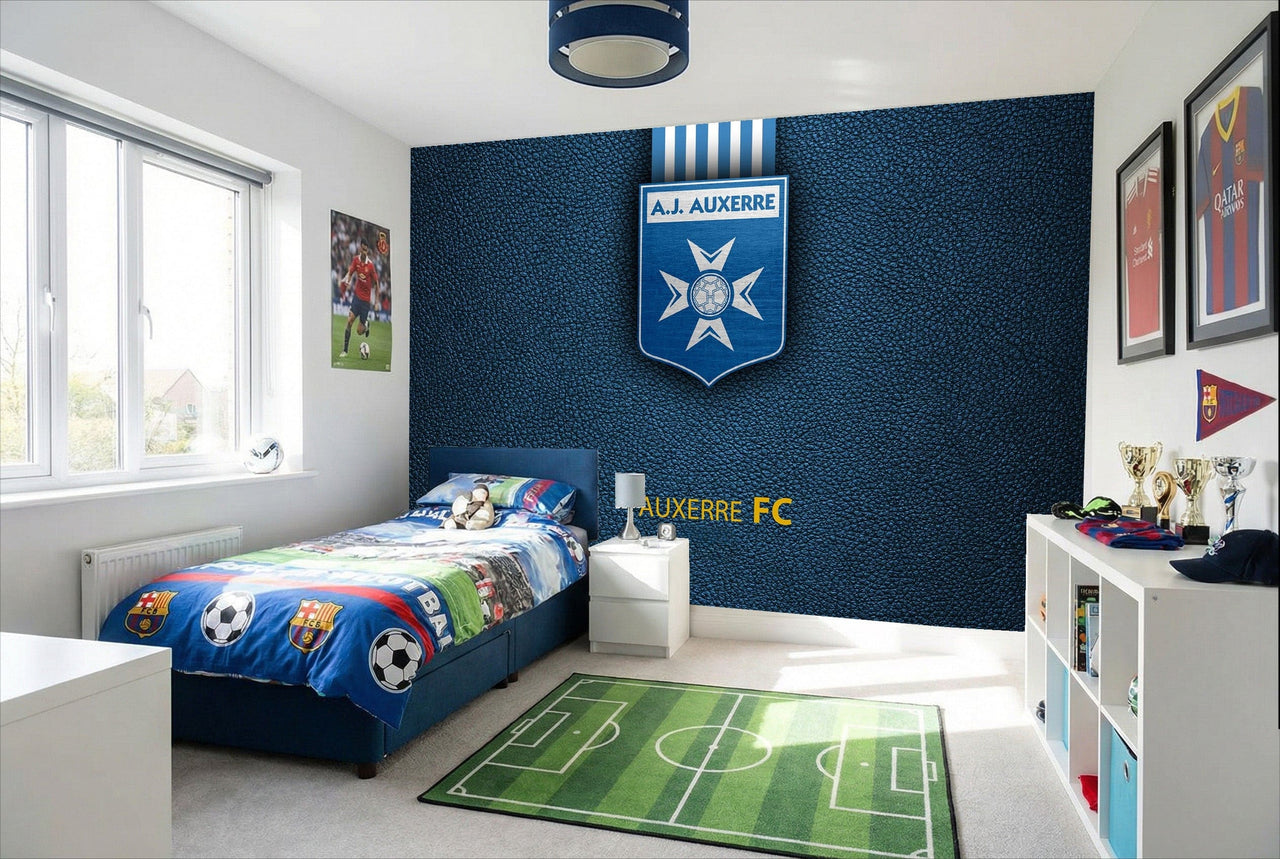 Bleu papier peint foot auxerre résistant à l’usure avec texture a.j. pour décoration murale sportive