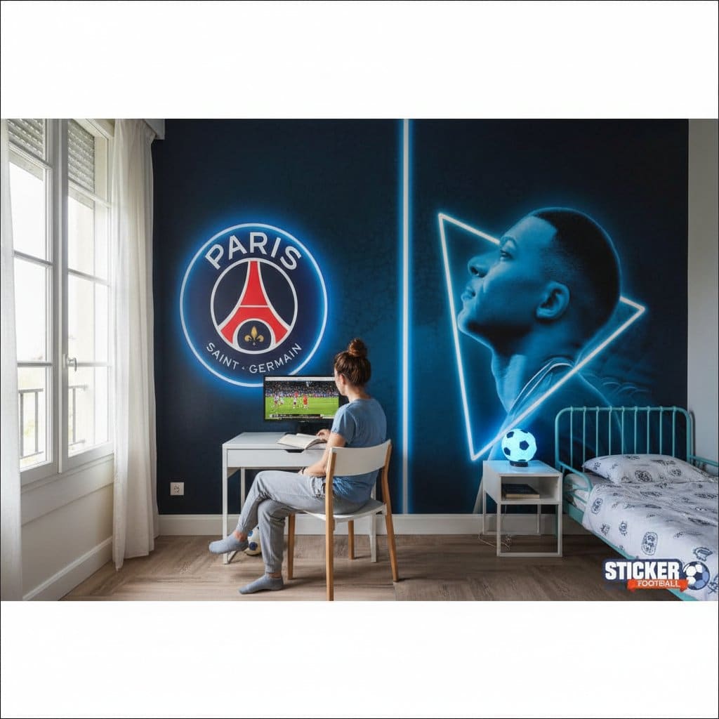 Visualisation Papier peint foot Paris st Germain - MBAPPE effet neon