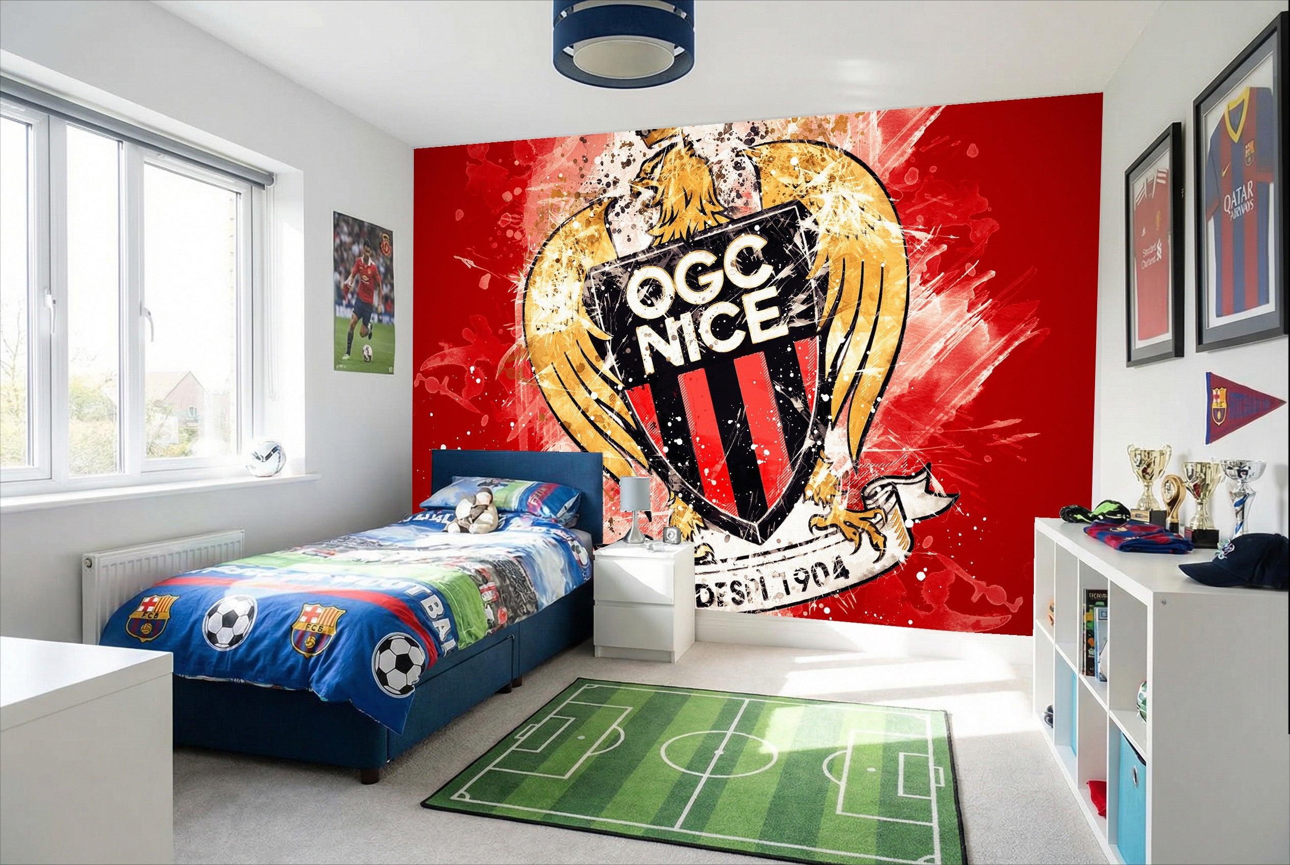Papier peint football ogc nice rouge noir avec accents dorés mural décoratif pour fans d ogc nice