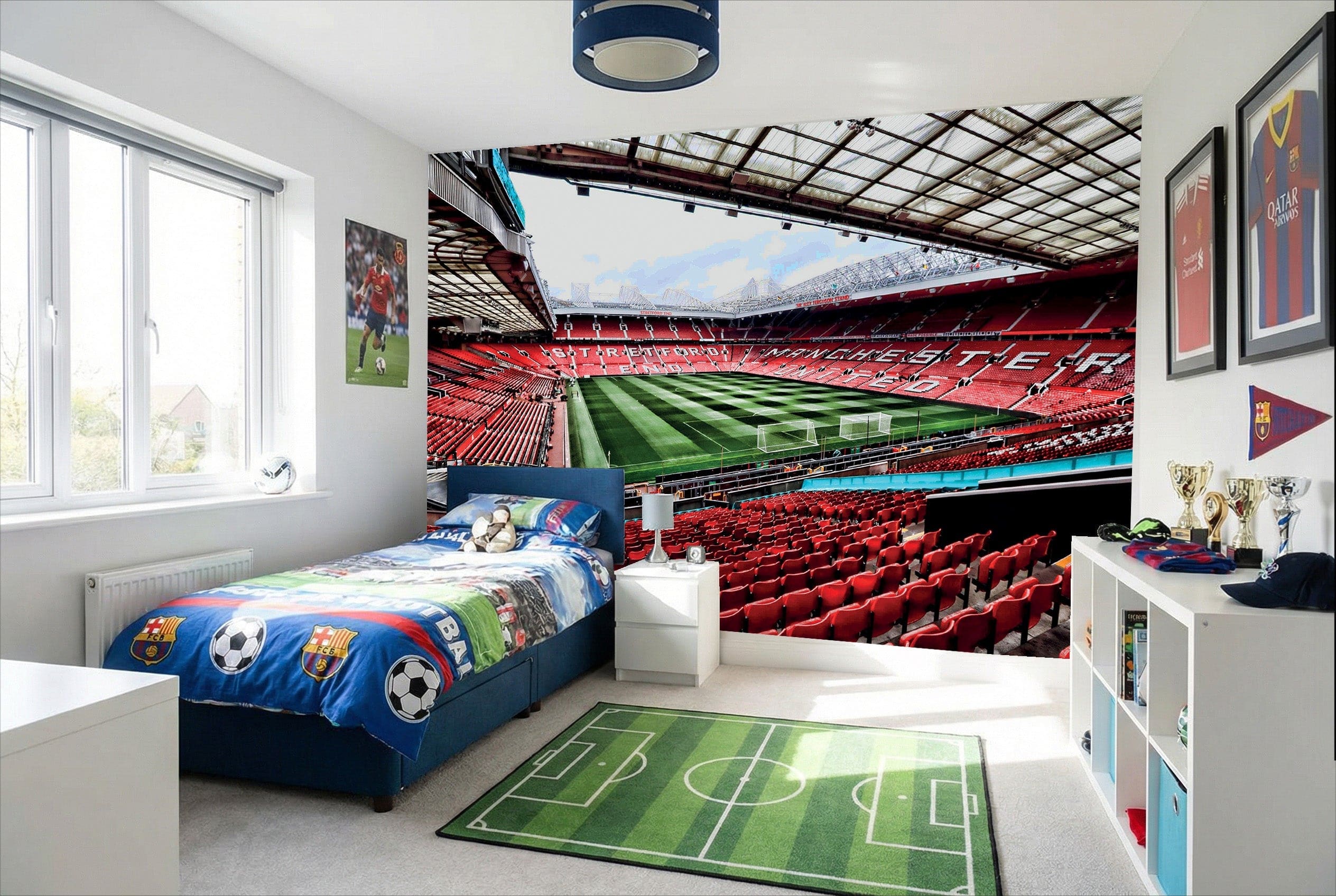 Papier peint football old trafford devils mural rouge et vert vibrant pour stade manchester united