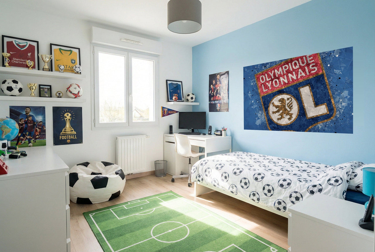 Beanbag chair black and white soccer ball pattern for olympique lyon décoration papier peint olympique lyon