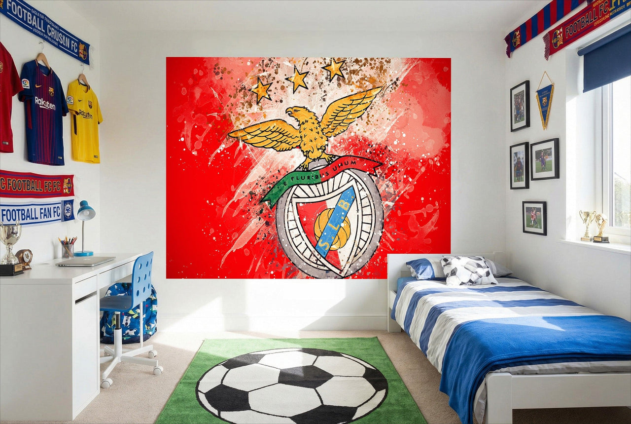 Papier peint football sl benfica avec fresque rouge vive, aigle doré et étoiles, résister à l’usure pour déco murale