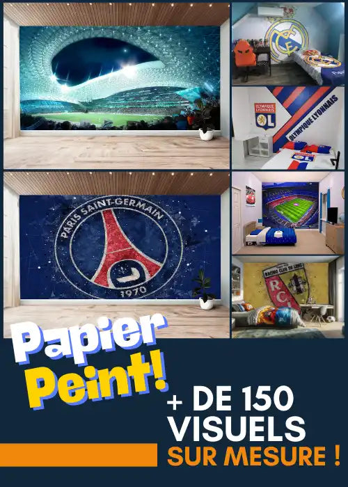 Publicité de papier peint mettant en avant des thèmes sportifs