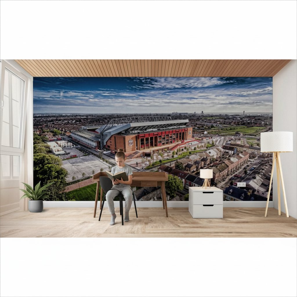 Visualisation papier peint foot Anfield Liverpool stade deco