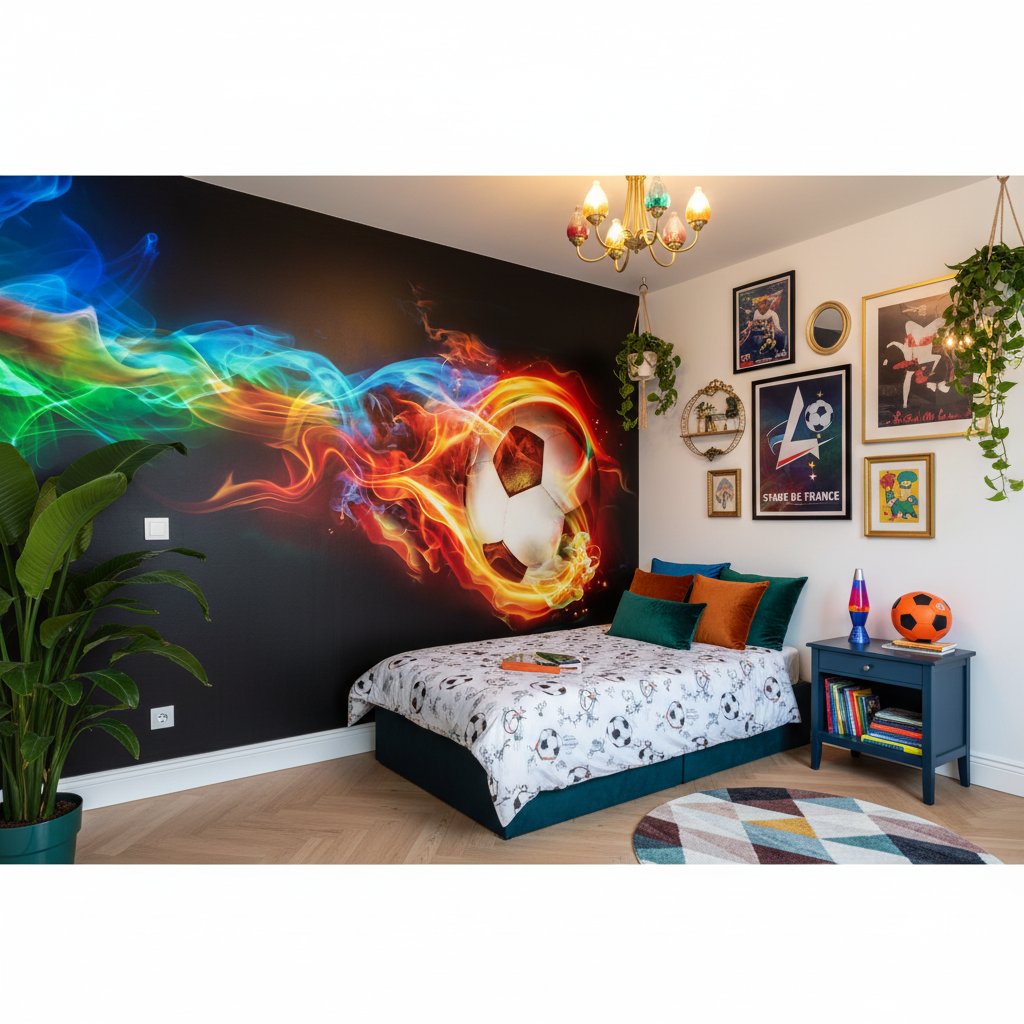 Visualisation Papier Peint Ballon en Feu - Passion Soccer