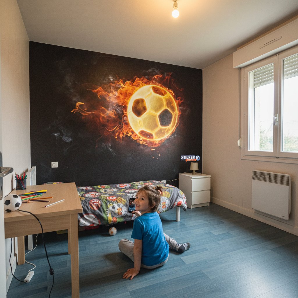 Visualisation Papier Peint Ballon de Foot en Feu