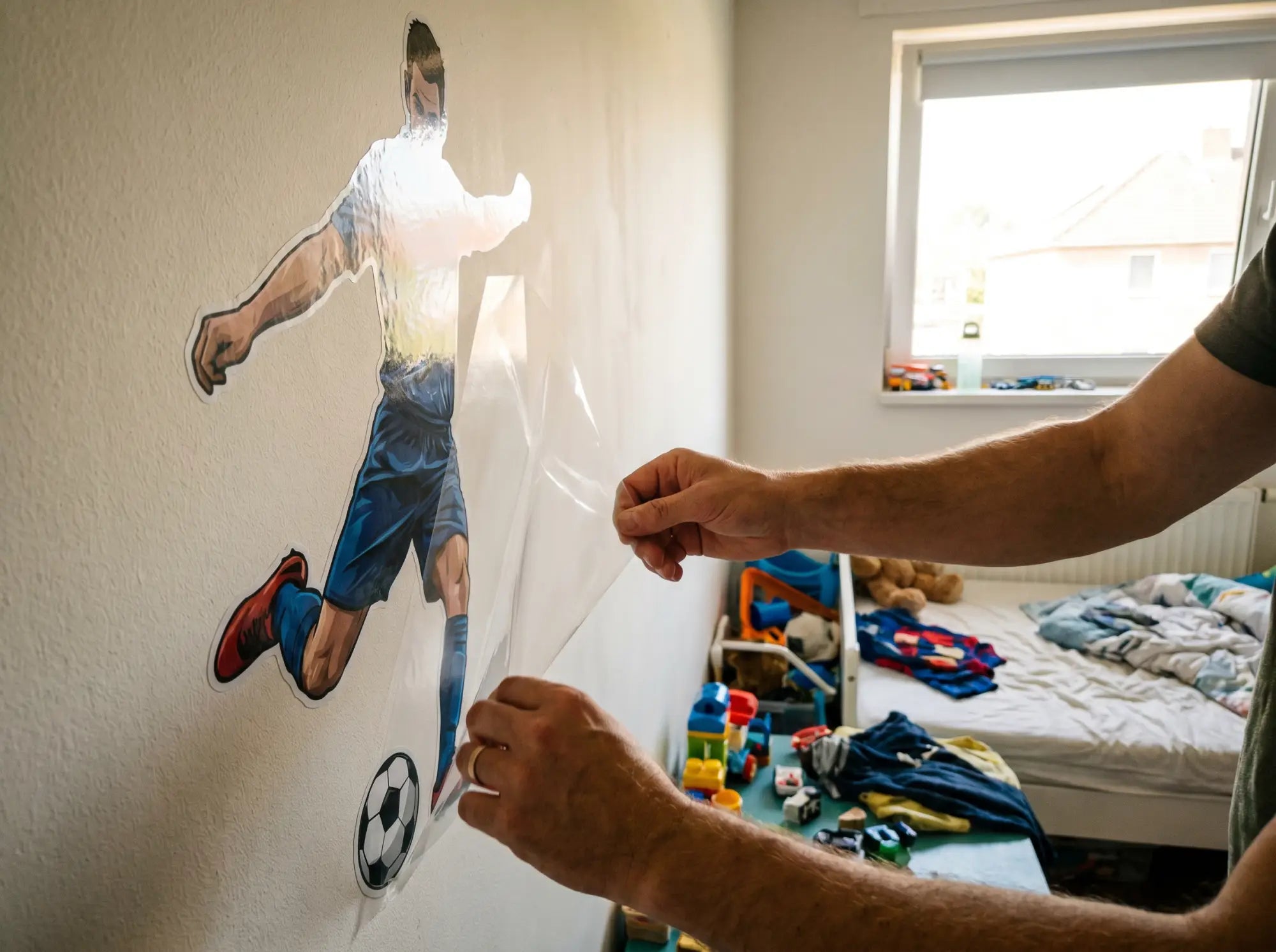 Sticker mural foot pour chambre d’enfant: un mur terrain