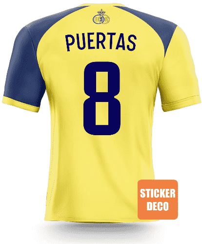 Maillot de football jaune et bleu marine.