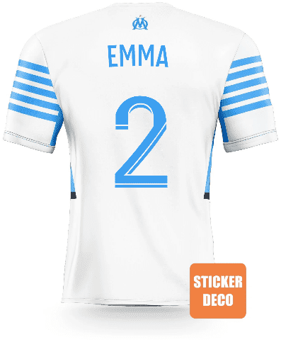 Maillot de football blanc avec des accents bleus.