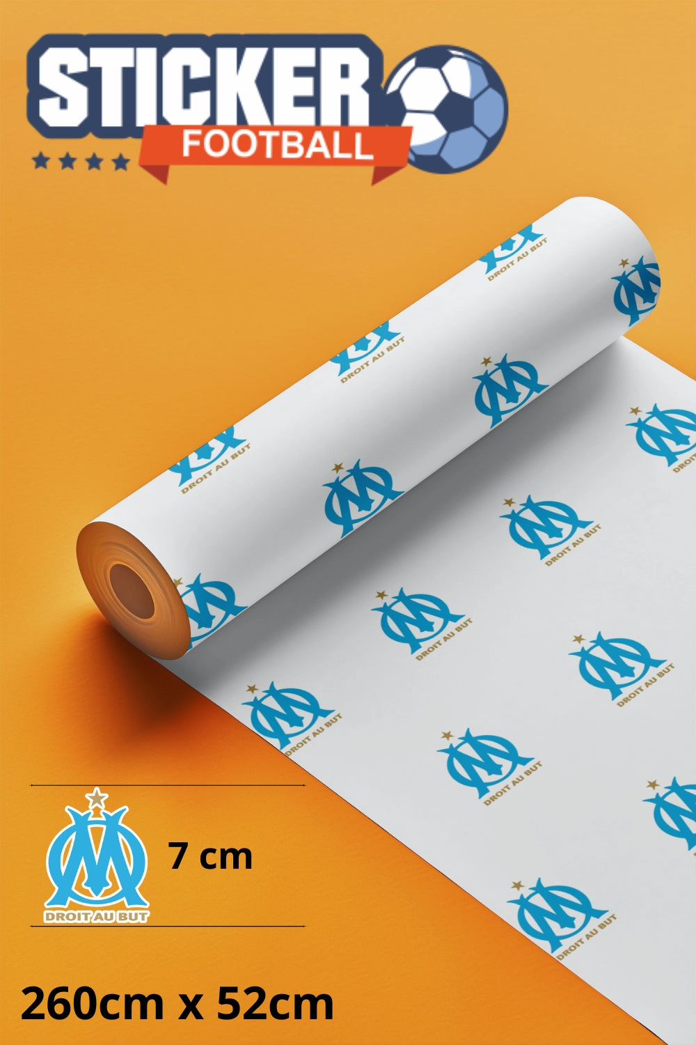 Rouleau d’autocollants blancs représentant le logo d’un club de football.