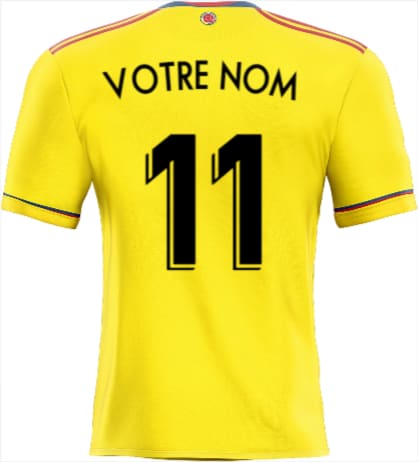 Vue arrière d’un autocollant du maillot colombie jaune avec numéro 11 noir et votre nom, idéal pour papier peint football