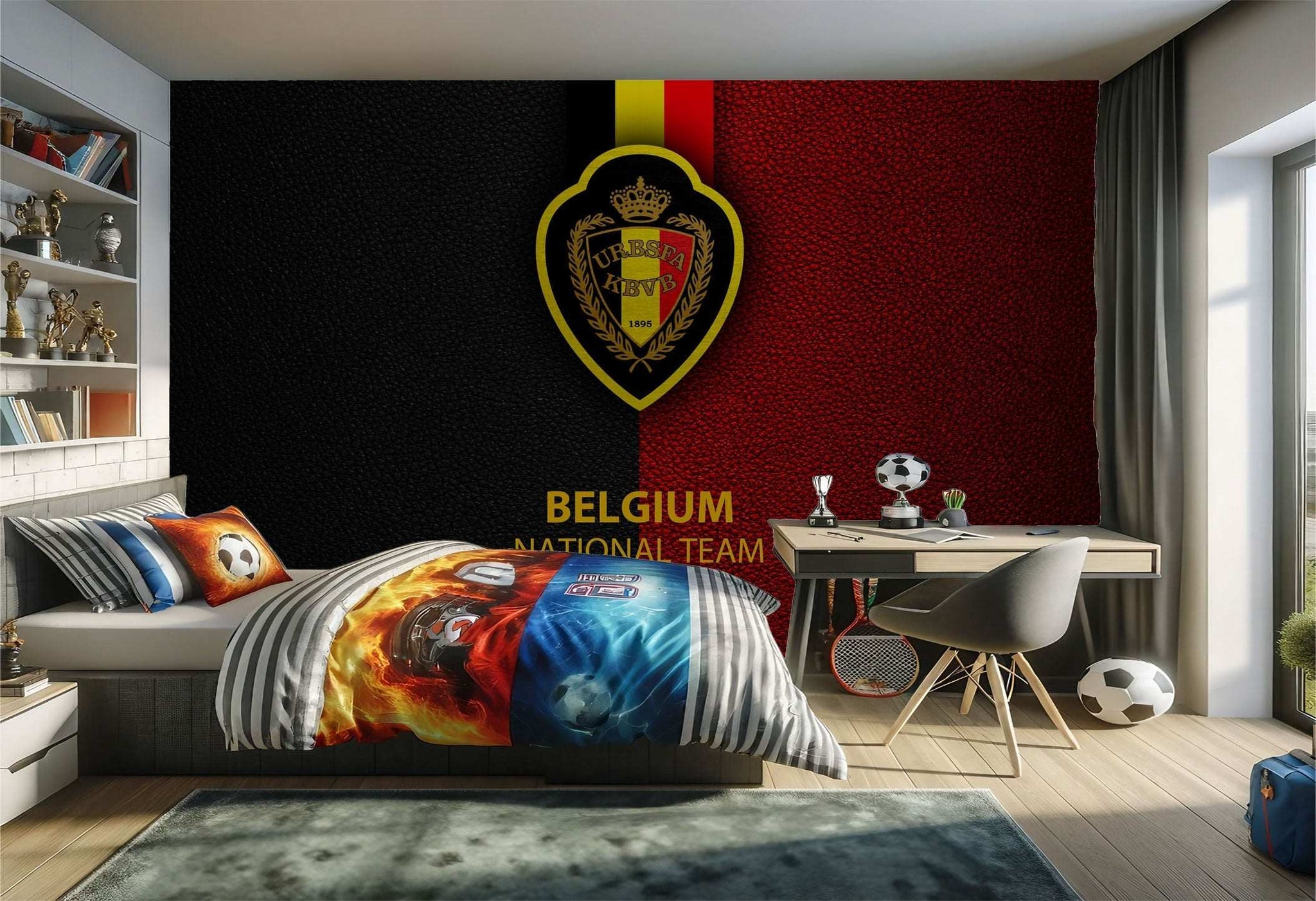 Une chambre d’enfant sur le thème de l’équipe nationale belge.