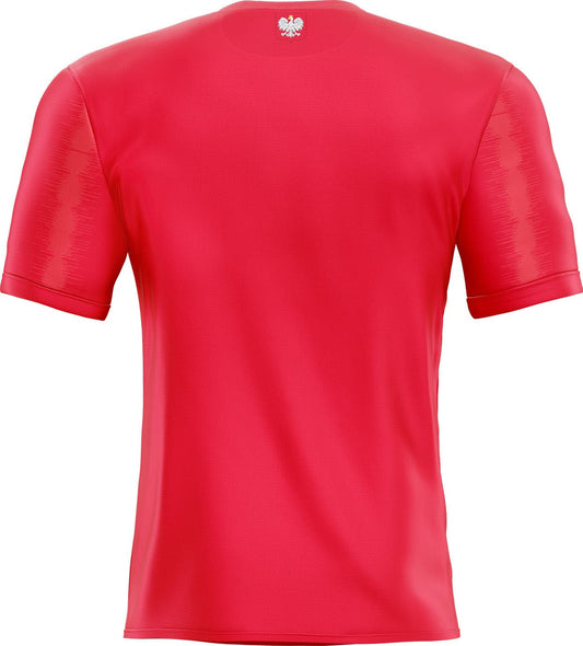 Déco sticker maillot pologne version visiteur rouge avec panneaux texturés et emblème brodé blanc au col
