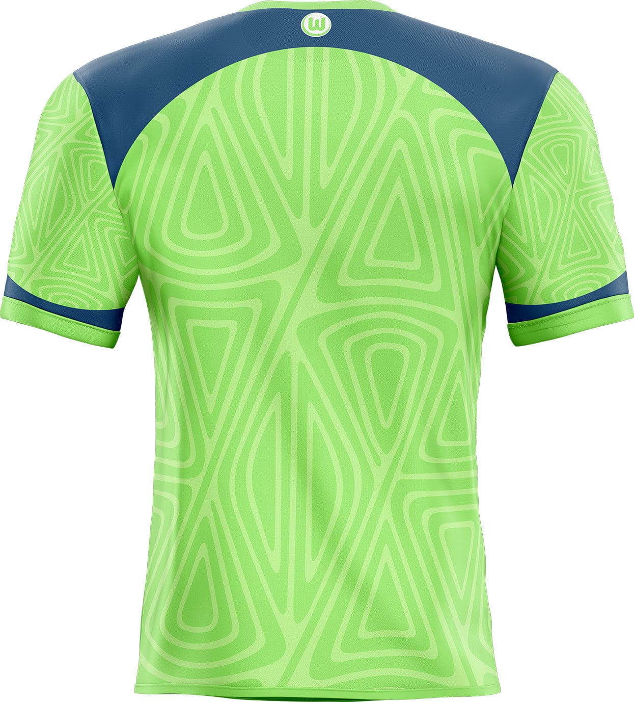 Déco sticker wolfsburg maillot football vert lime vif et bleu marine avec motif géométrique pour maillot wolfsburg