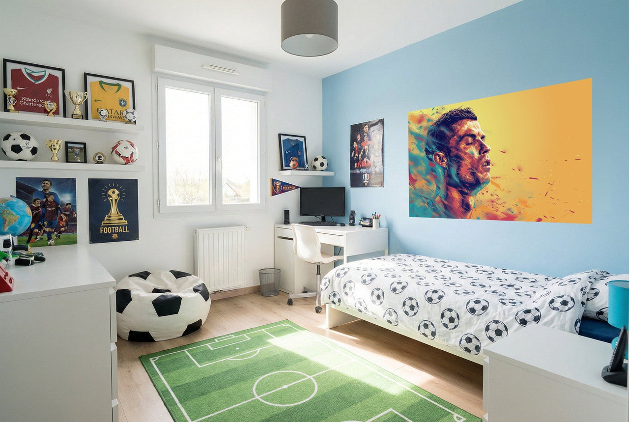 Fauteuil pouf noir et blanc motif ballon de football pour papier peint cristiano ronaldo passion soccer