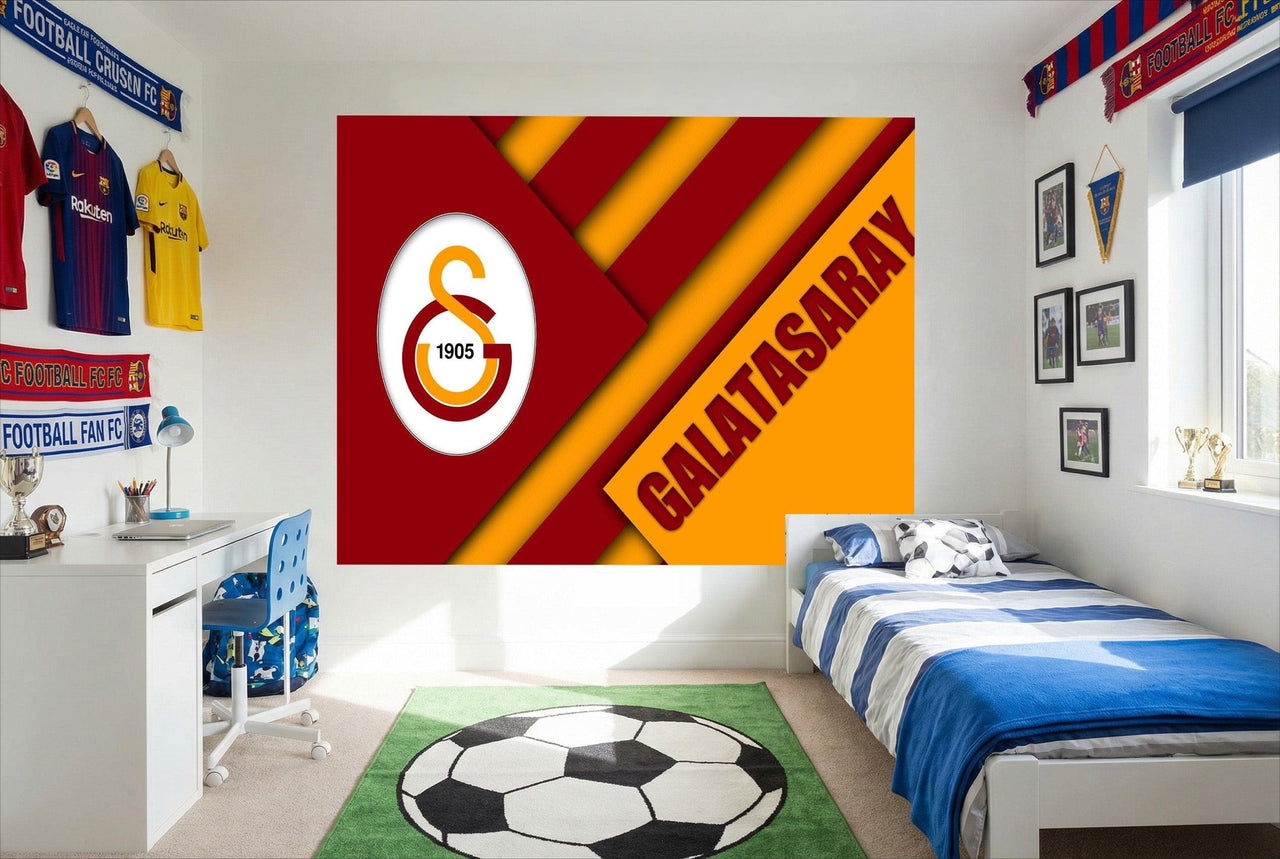 Papier peint emblème galatasaray rouge et jaune avec logo club 1905 décor football pour fans