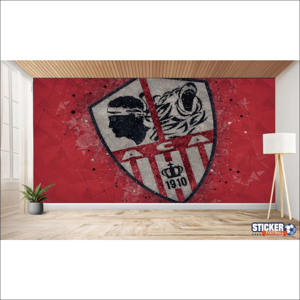 Murale rouge représentant l’écusson d’un club de football.