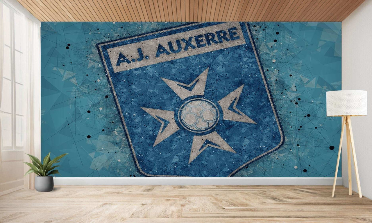 Murale de l’écusson d’un club de football en bleu et blanc.