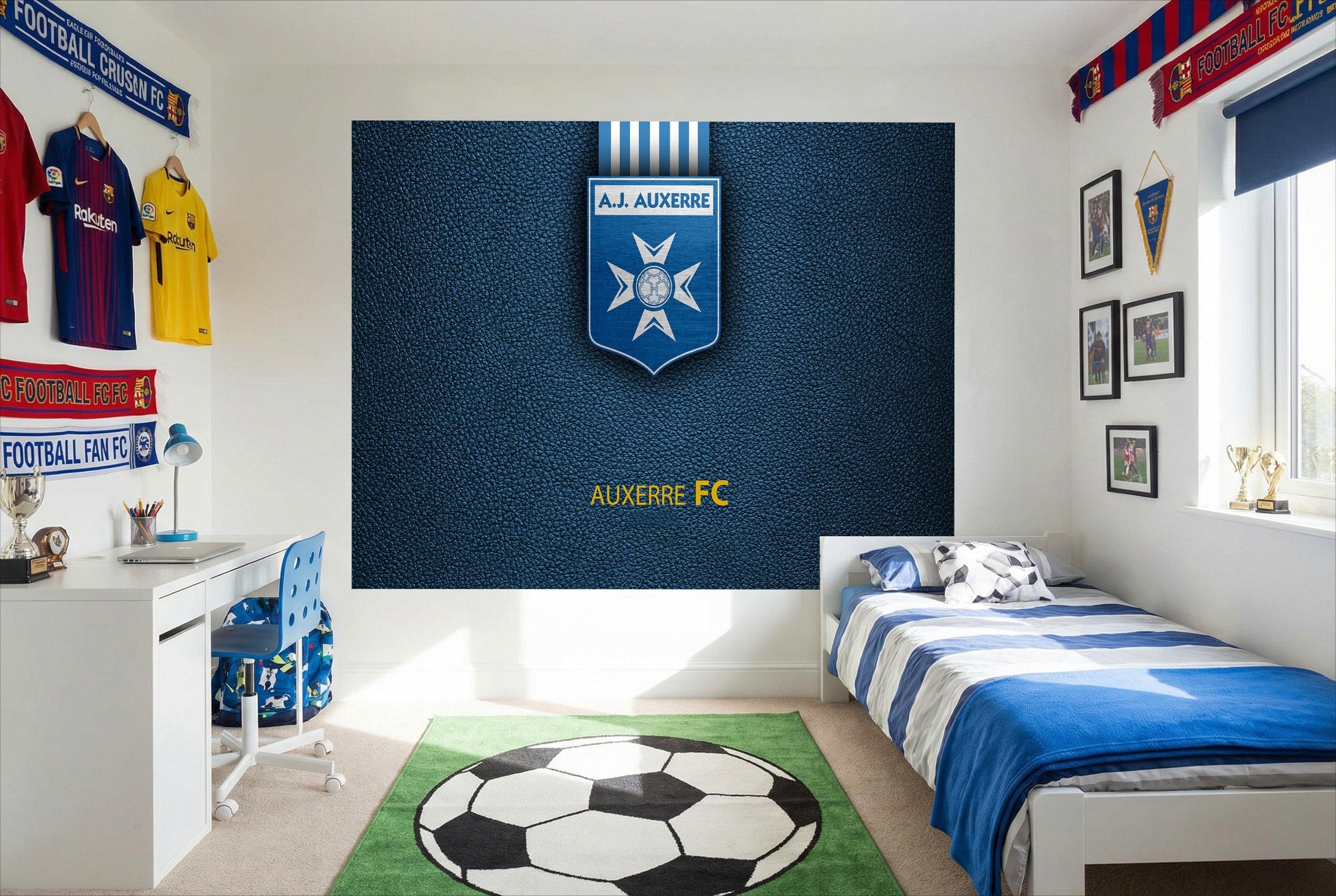 Bleu papier peint foot auxerre a.j. mural texturé résistant à l’usure idéal pour décorer murs sportifs