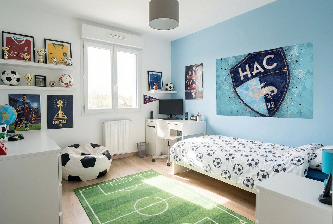 Beanbag noir et blanc en forme de ballon de football résistant à l’usure adapté aux produits chimiques agressifs papier peint football Le Havre HAC