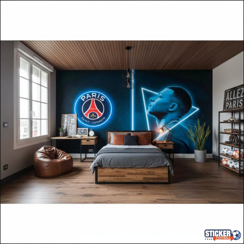 Visualisation Papier peint foot Paris st Germain - MBAPPE effet neon