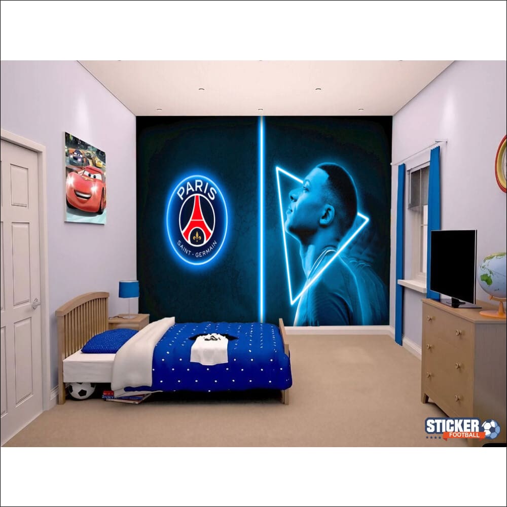 Papier peint foot Paris st Germain - MBAPPE effet neon