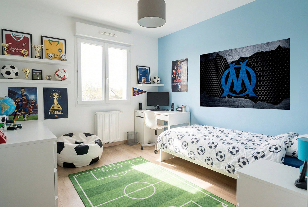 Chaise pouf en forme de ballon de football noir et blanc pour decor papier peint football marseille football