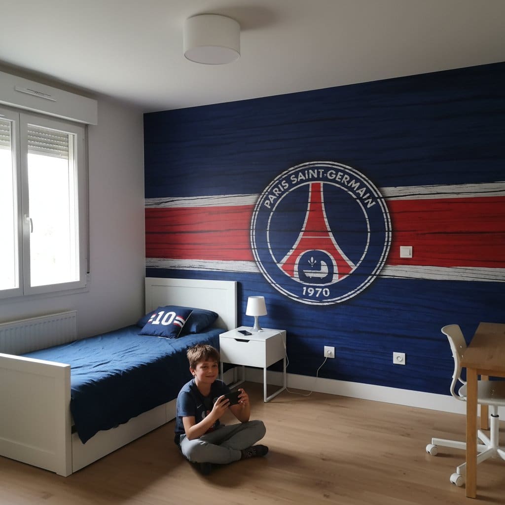 Visualisation papier peint football PSG France_ psg deco effet bois