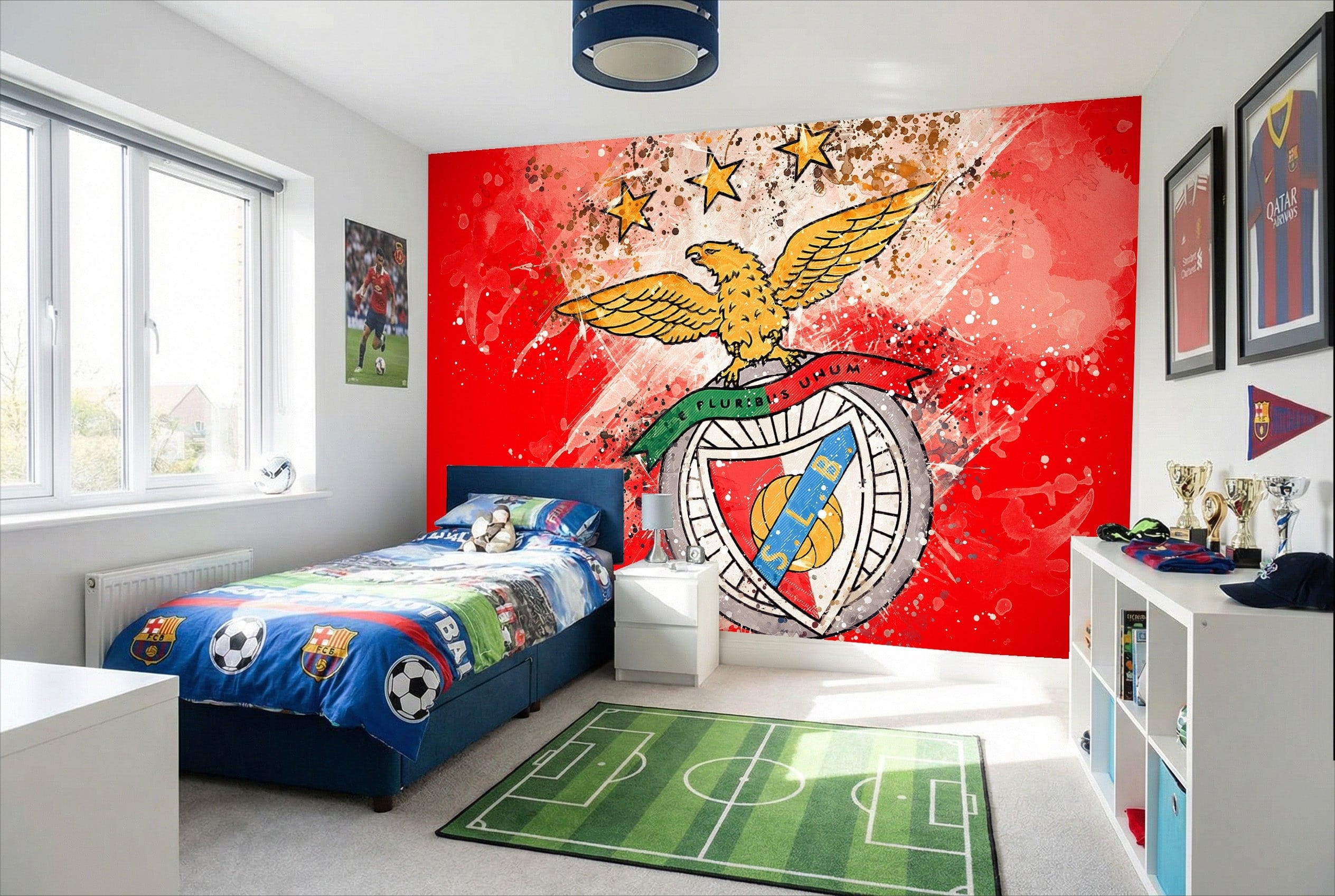 Mur rouge vibrant papier peint football sl benfica avec aigle doré et blason résister à l’usure décor mural