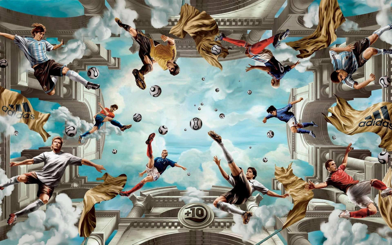 Scène de football surréaliste.