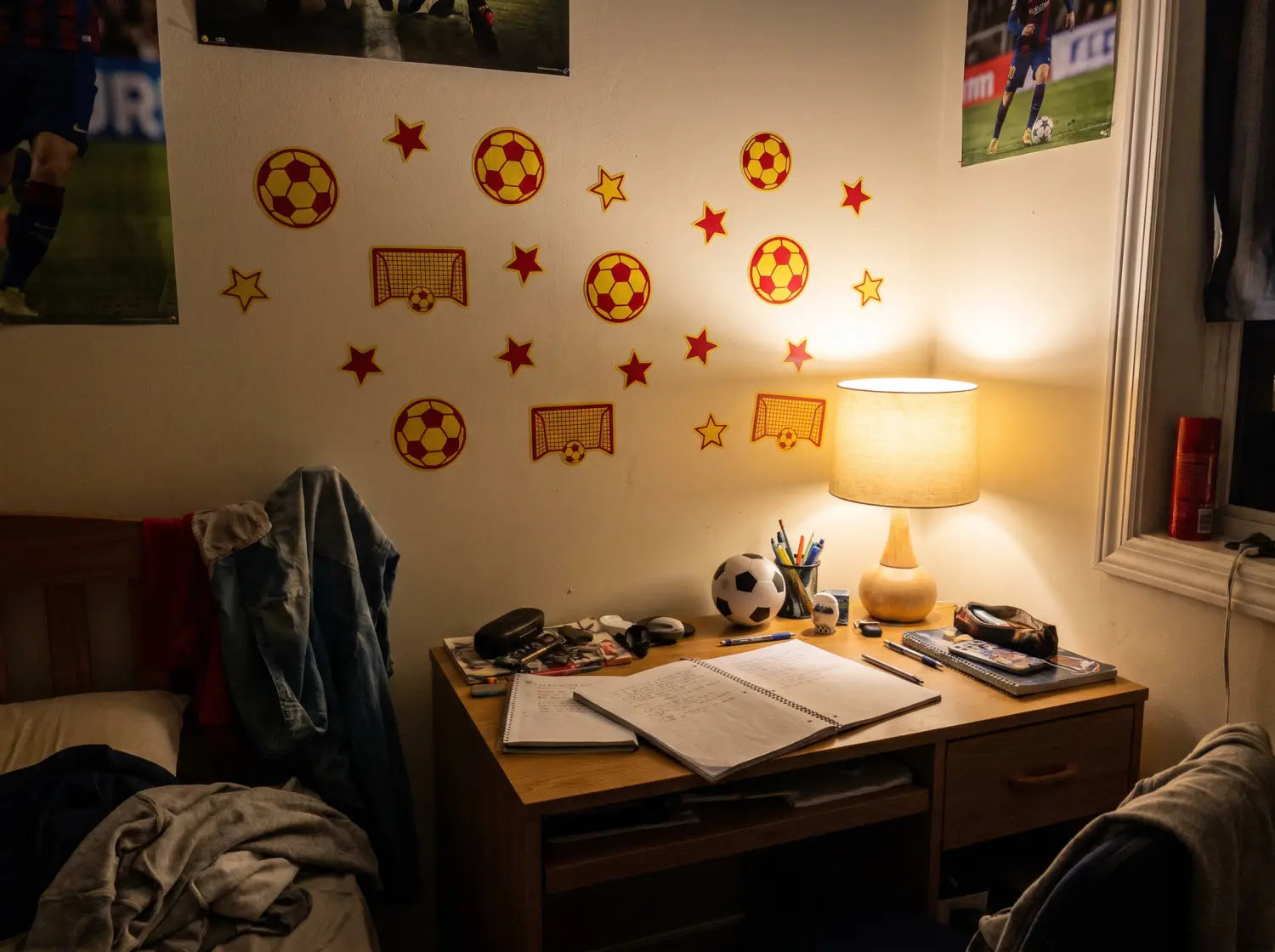 Coin bureau de chambre ado décoré de stickers football aux couleurs du club