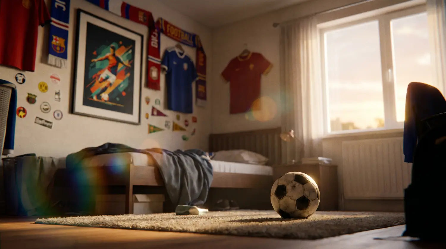 Affiche citation de motivation football accrochée dans une chambre d'ado fan de foot