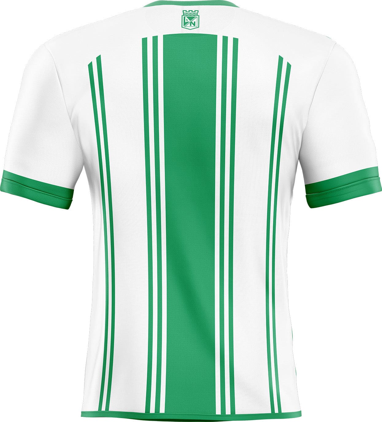 Maillot atletico nacional medellin blanc et vert à rayures centrales avec finition verte aux manches et à l’ourlet