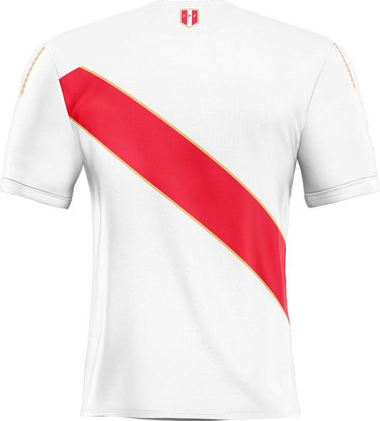 Sticker déco maillot pérou avec maillot pérou blanc à manches courtes, bande diagonale rouge bordée d or et petit blason