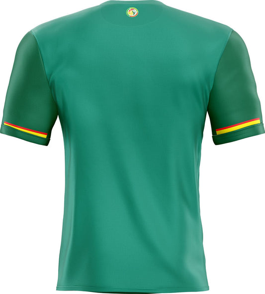 Sticker du maillot sénégal personnalisé vert à manches courtes avec bandes rouges et jaunes et logo circulaire