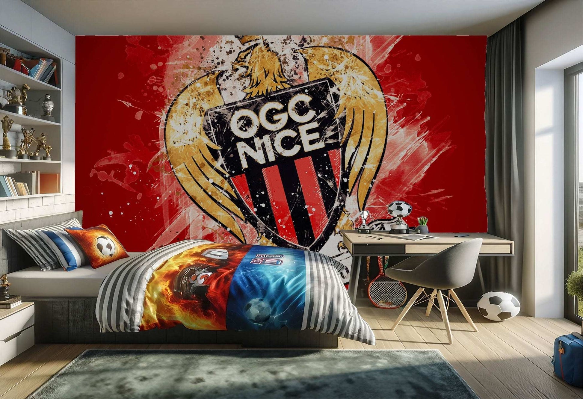 Chambre d’enfant sur le thème de l’OGC Nice.