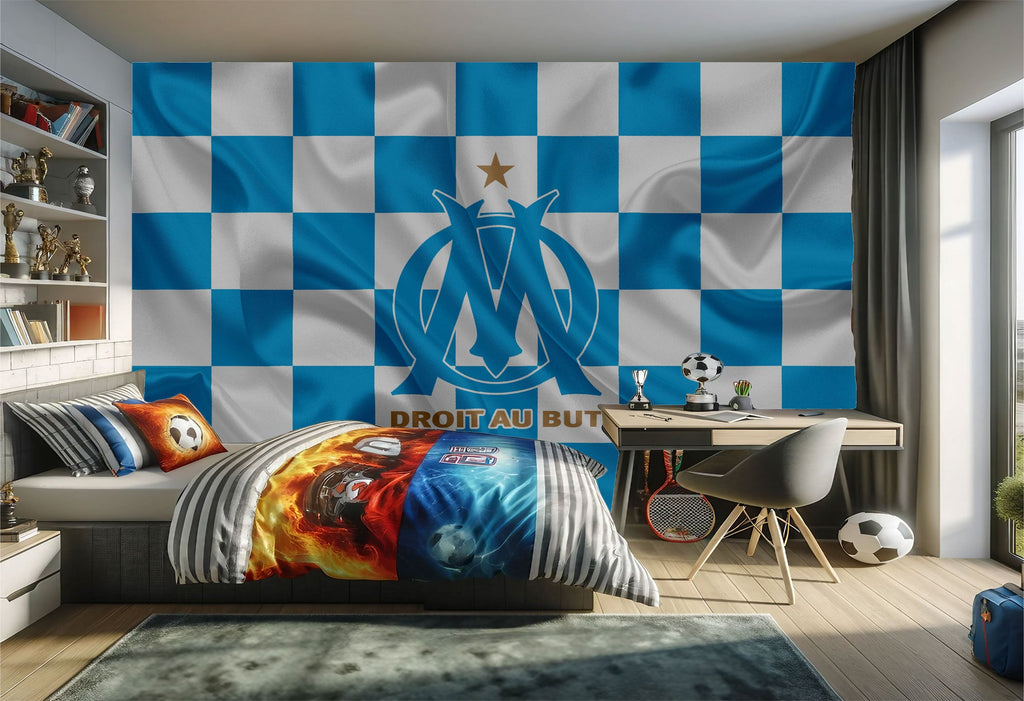 papier peint football Olympique Lyonnais effet drapeau