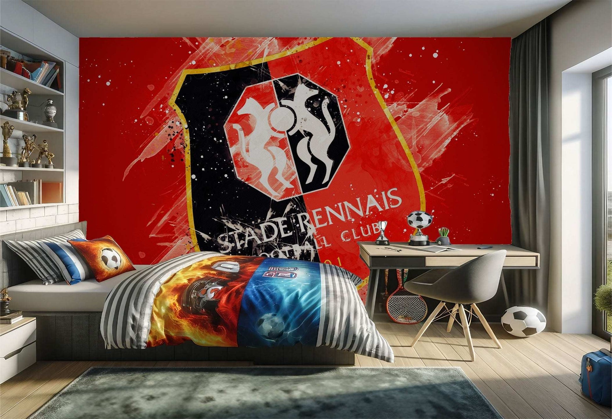 Chambre à coucher sur le thème du football.
