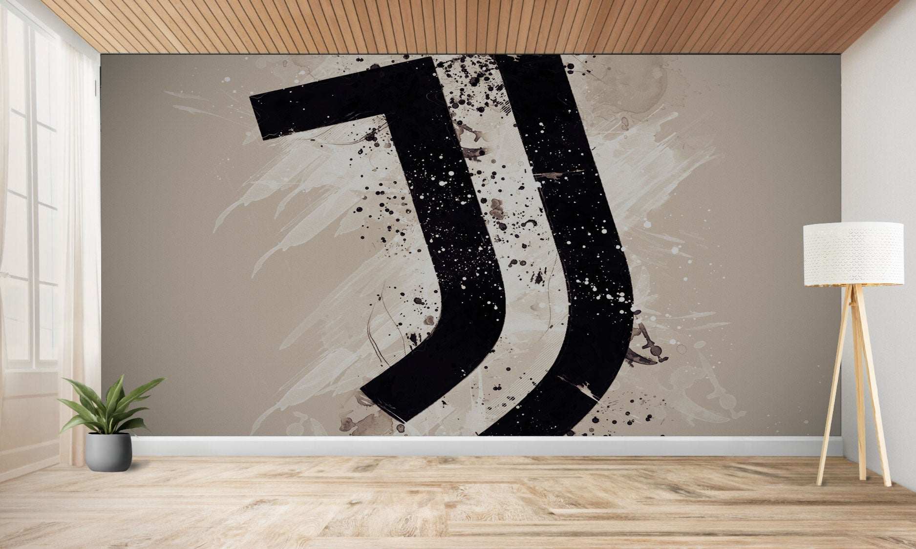 Chambre moderne avec art mural du logo de la Juventus.
